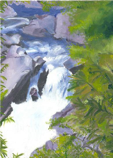 Rapid Rivers with small waterfalls oil painting of the Smoky Mountains