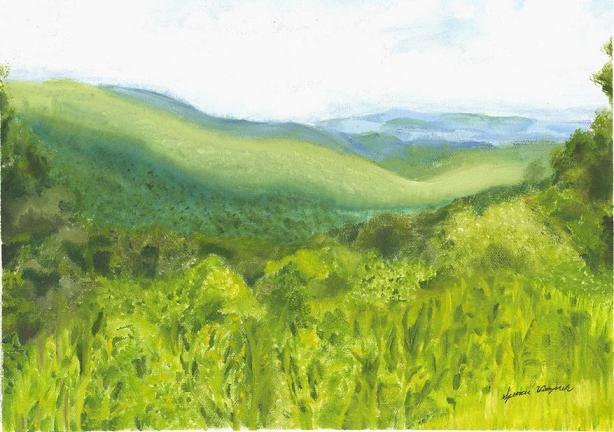 Green mountain range from high up oil painting of the Smoky Mountains